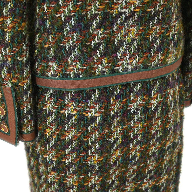 Chanel 1991 Setup Suit Jacket Skirt Green #40