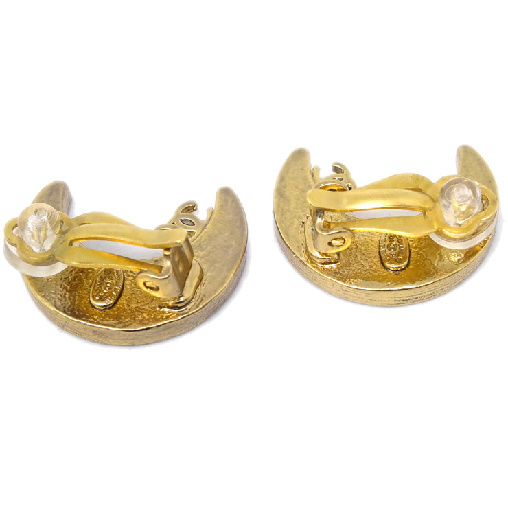 Chanel Moon Rhinestone Earrings Clip-On Gold 01P