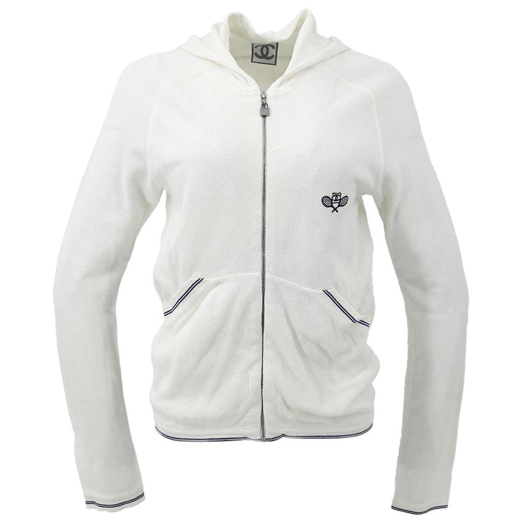 Chanel 2005 Sport Line Hoodie Zip Up Top White #42