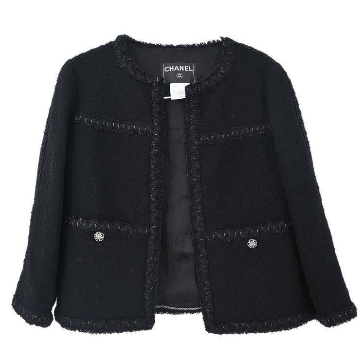 Chanel 2007 Collarless Jacket Black #34