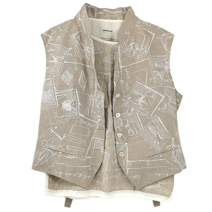 Hermes Ensemble Sleeveless Jacket Top Beige #42 #L