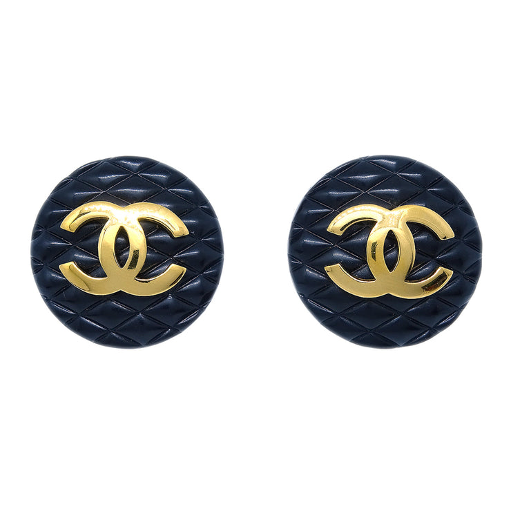 Chanel Black Button Earrings Clip-On