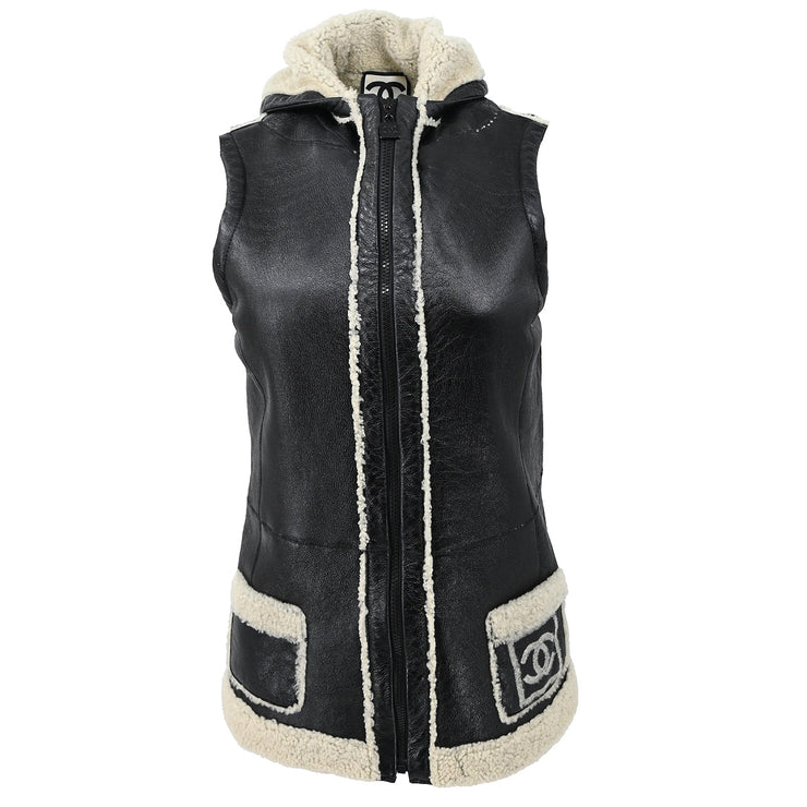 Chanel 2008 Sleeveless Hooded Vest Jacket Black #38