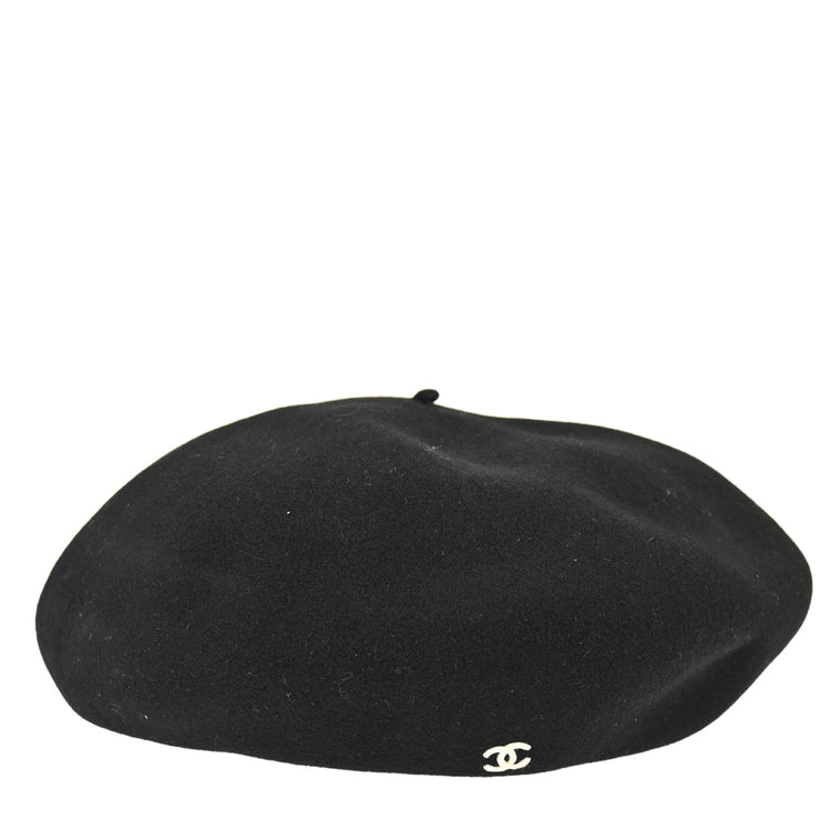 Chanel Black Oversize Hat Beret 98P #57 Small Good