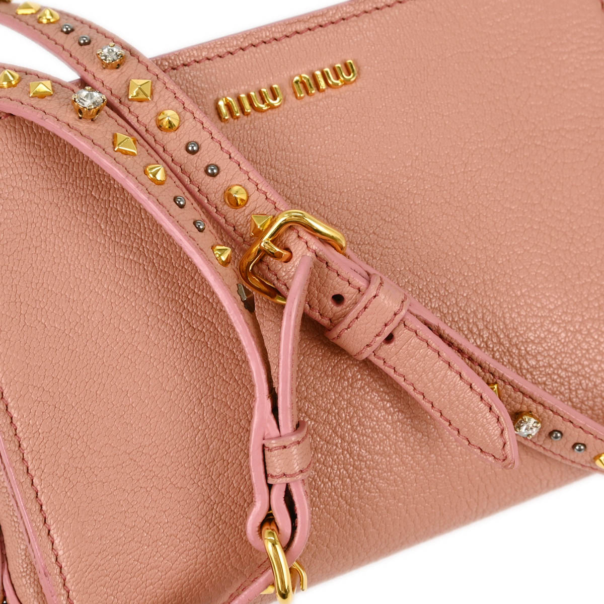 Miu Miu Pink Goatskin Studded Shoulder Bag