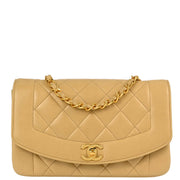 Chanel 1991-1994 Beige Lambskin Small Diana Shoulder Bag