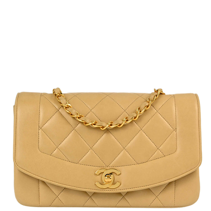 Chanel 1991-1994 Beige Lambskin Small Diana Shoulder Bag