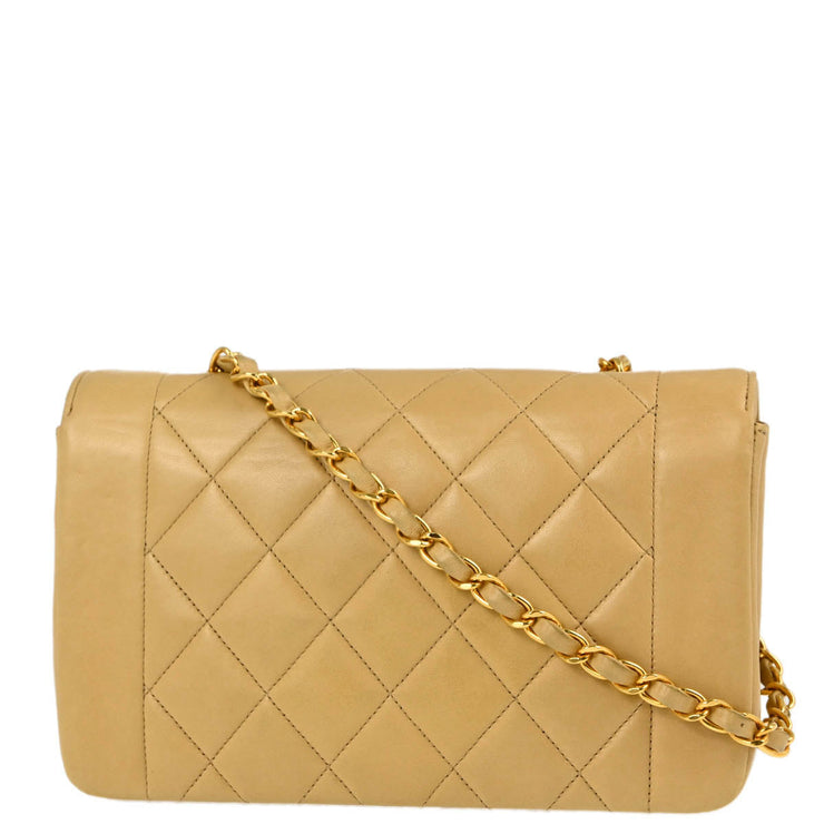 Chanel 1991-1994 Beige Lambskin Small Diana Shoulder Bag