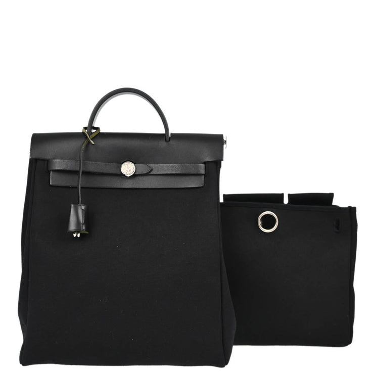 Hermes Black Toile Officier Herbag a Dos Backpack