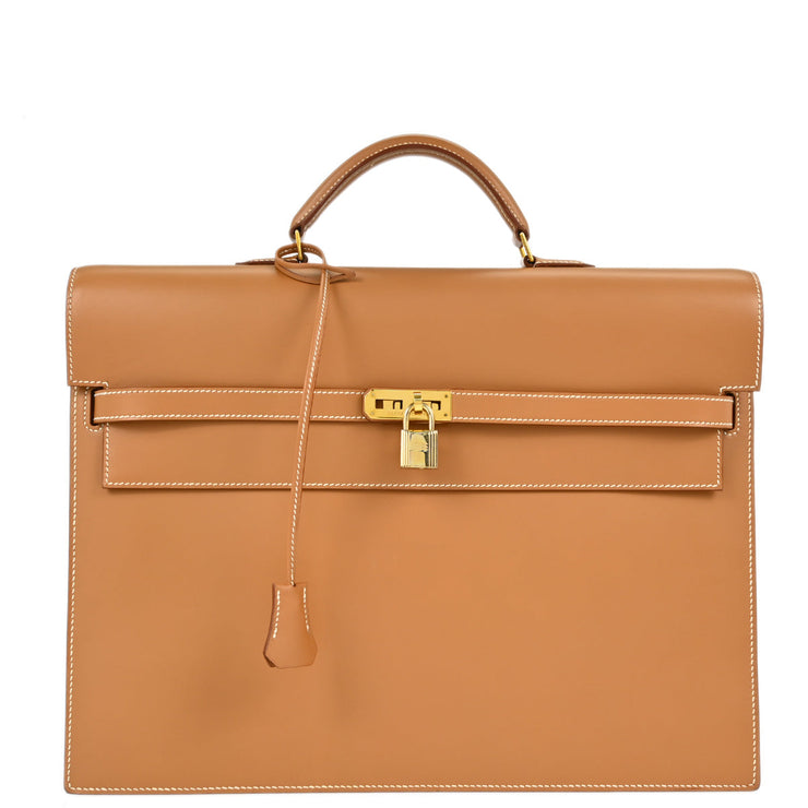 Hermes * Natural Box Calf Kelly Depeches 38 Briefcase