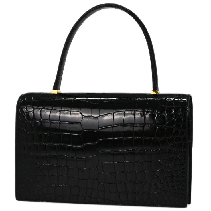 Hermes * Black Porosus Crocodile Lisse Piano Handbag