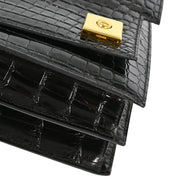 Hermes * Black Porosus Crocodile Lisse Piano Handbag