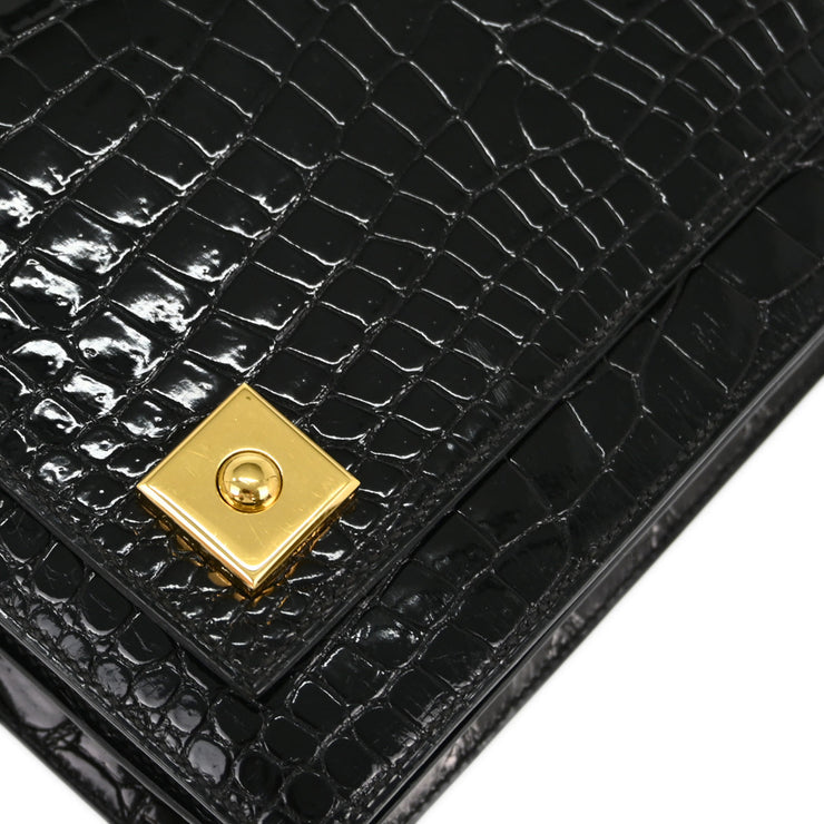 Hermes * Black Porosus Crocodile Lisse Piano Handbag