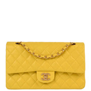 Chanel Yellow Lambskin Medium Classic Double Flap Shoulder Bag