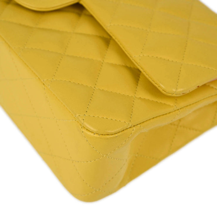 Chanel 2000-2001 Yellow Lambskin Medium Classic Double Flap Shoulder Bag