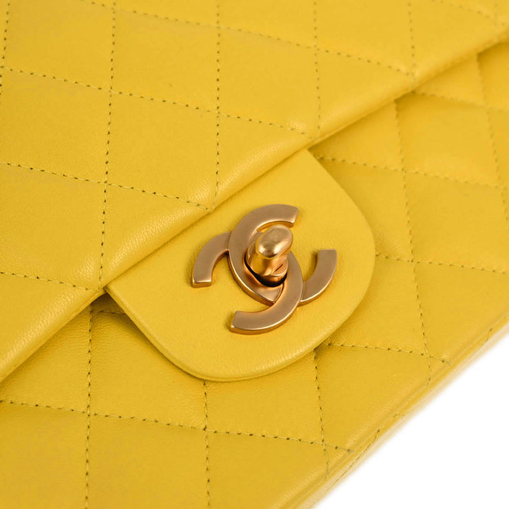 Chanel 2000-2001 Yellow Lambskin Medium Classic Double Flap Shoulder Bag