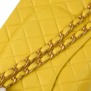 Chanel Yellow Lambskin Medium Classic Double Flap Shoulder Bag