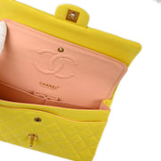 Chanel 2000-2001 Yellow Lambskin Medium Classic Double Flap Shoulder Bag