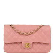 Chanel 2004-2005 Pink Lambskin Medium Classic Double Flap Shoulder Bag