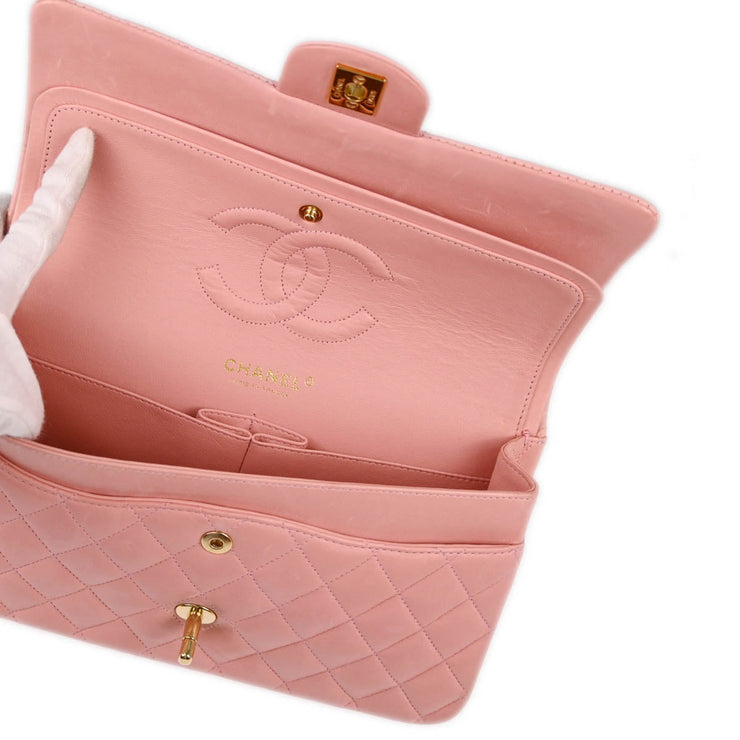 Chanel 2004-2005 Pink Lambskin Medium Classic Double Flap Shoulder Bag