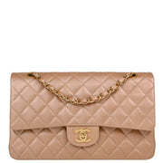 Chanel Metallic Beige Lambskin Medium Classic Double Flap Shoulder Bag