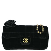 Chanel Black Velvet Choco Bar Camellia Shoulder Bag