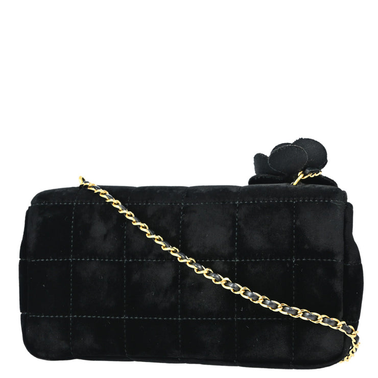 Chanel Black Velvet Choco Bar Camellia Shoulder Bag