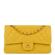 Chanel * Yellow Lambskin Medium Classic Double Flap Shoulder Bag