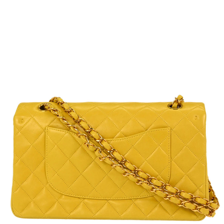 Chanel * 2000-2001 Yellow Lambskin Medium Classic Double Flap Shoulder Bag