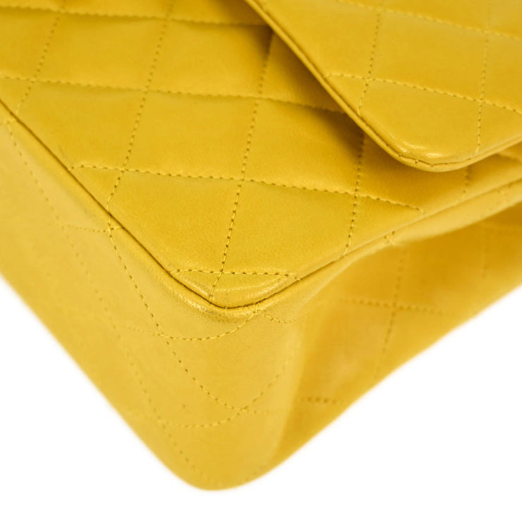 Chanel * Yellow Lambskin Medium Classic Double Flap Shoulder Bag