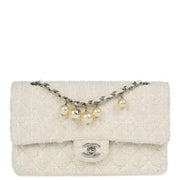 Chanel 2004-2005 White Tweed Medium Classic Double Flap Shoulder Bag