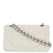 Chanel White Tweed Medium Classic Double Flap Shoulder Bag