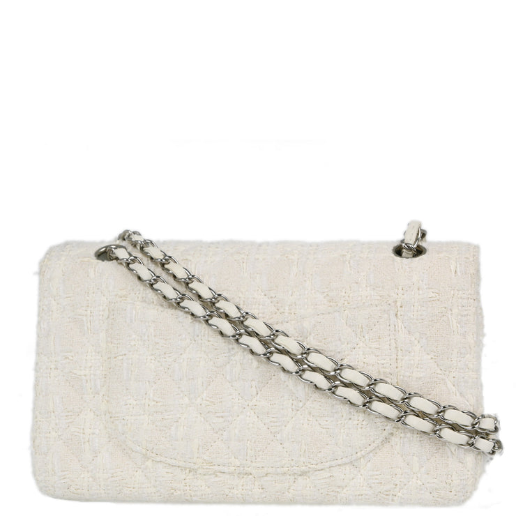 Chanel 2004-2005 White Tweed Medium Classic Double Flap Shoulder Bag