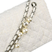 Chanel 2004-2005 White Tweed Medium Classic Double Flap Shoulder Bag