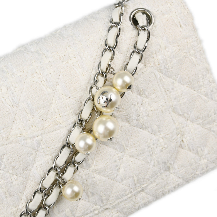 Chanel White Tweed Medium Classic Double Flap Shoulder Bag