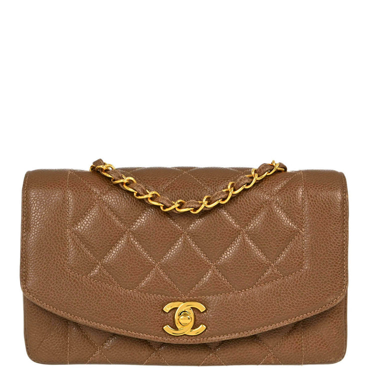 Chanel 1994-1996 Brown Caviar Small Diana Shoulder Bag