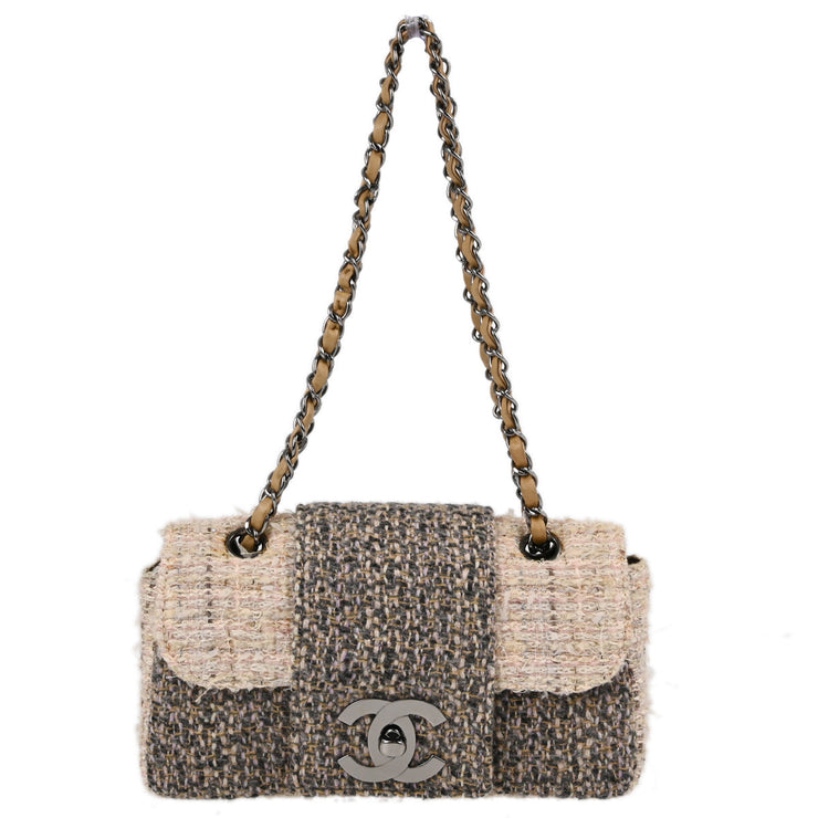 Chanel Gray White Tweed Shoulder Bag