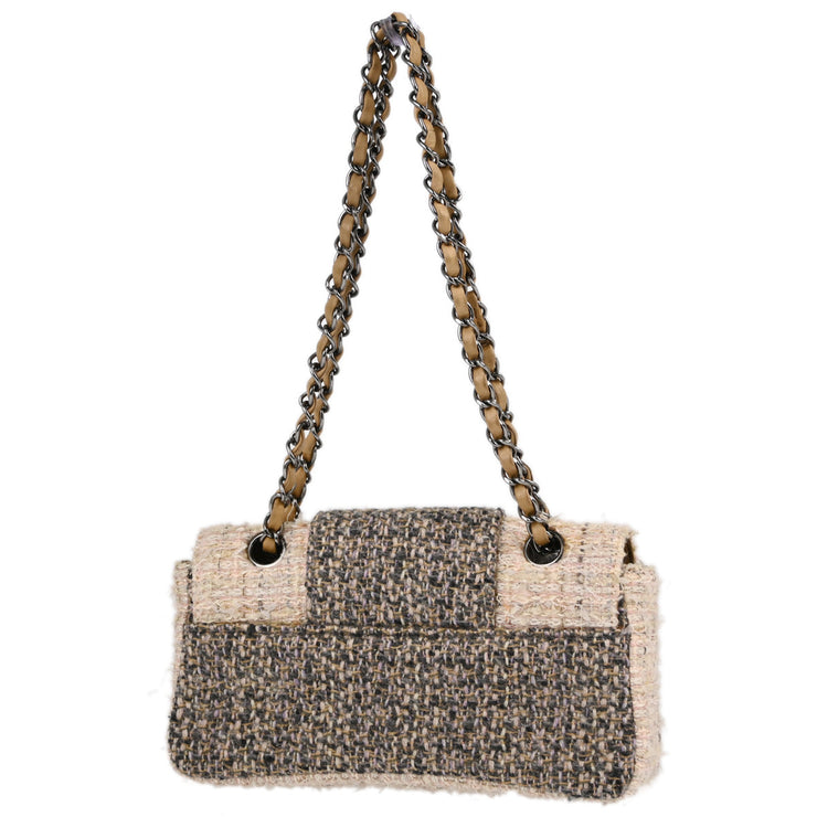 Chanel Gray White Tweed Shoulder Bag