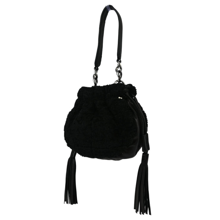 Chanel Black Fur Lambskin Drawstring Handbag