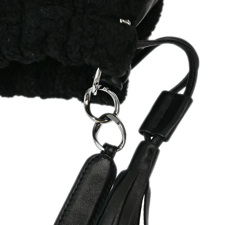 Chanel Black Fur Lambskin Drawstring Handbag