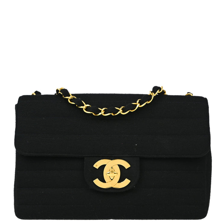 Chanel Black Cotton Jumbo Classic Flap Shoulder Bag