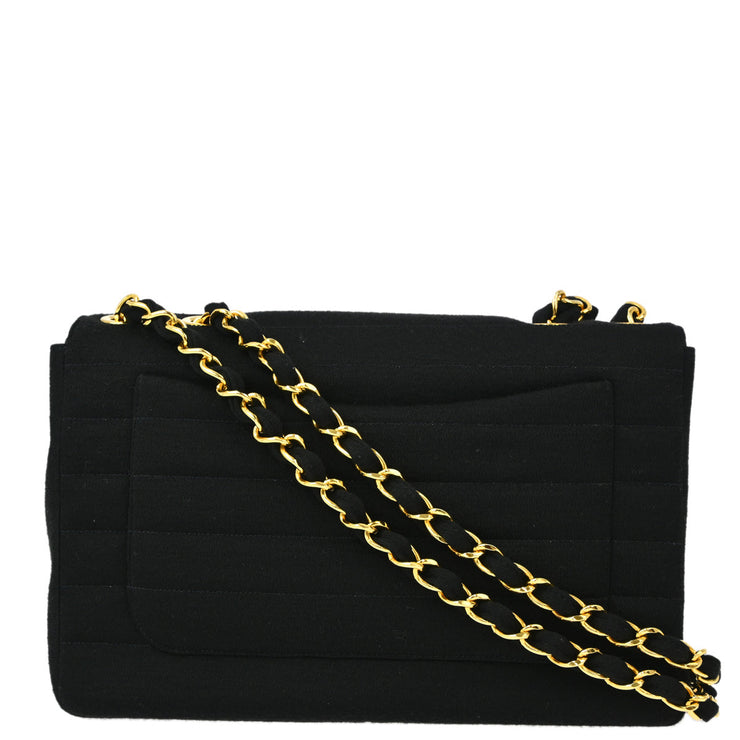 Chanel Black Cotton Jumbo Classic Flap Shoulder Bag