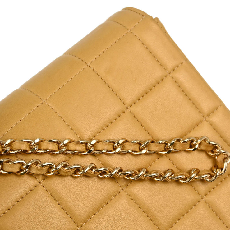 Chanel Beige Lambskin East West Choco Bar Chain Shoulder Bag