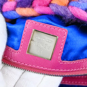 Fendi Blue Pink Wool Baguette Handbag