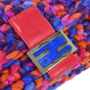 Fendi Blue Pink Wool Baguette Handbag