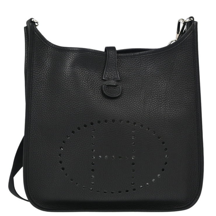 Hermes 2006 Black Taurillon Clemence Evelyne 2 PM Shoulder Bag