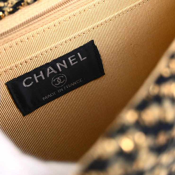 Chanel 2000-2001 Gold Black Wool Classic Single Flap Shoulder Bag