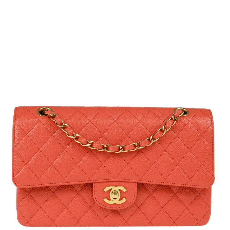 Chanel 2003-2004 Orange Caviar Medium Classic Double Flap Shoulder Bag