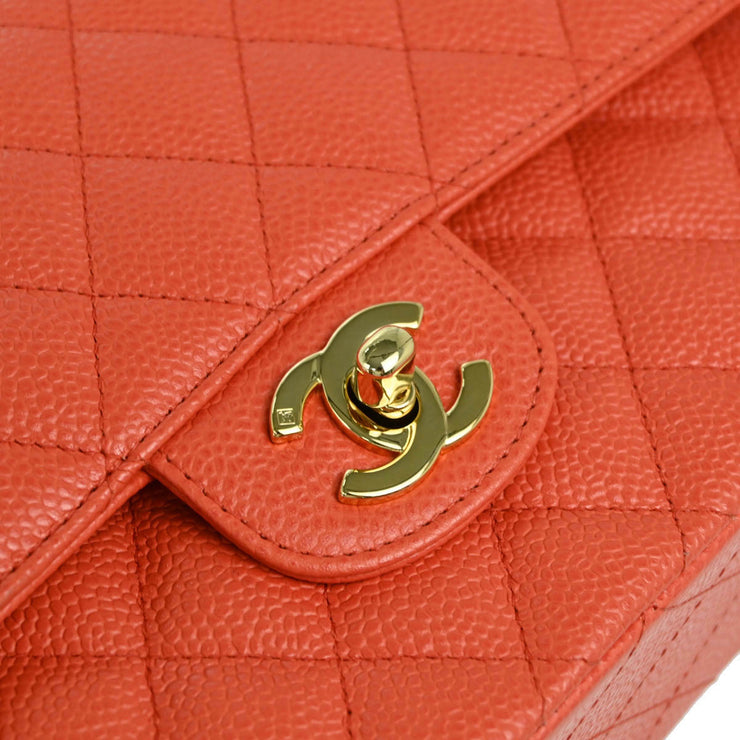 Chanel 2003-2004 Orange Caviar Medium Classic Double Flap Shoulder Bag