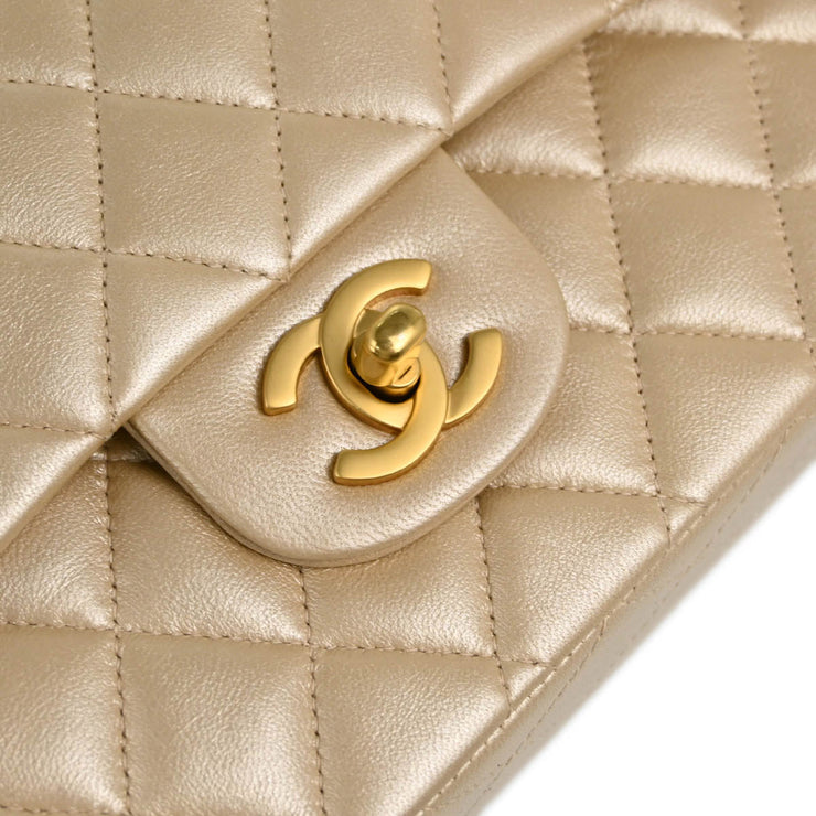 Chanel 2000-2001 Metallic Beige Lambskin Medium Classic Double Flap Shoulder Bag